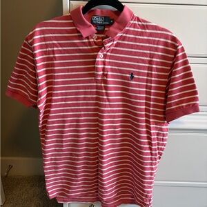 Ralph Lauren Men's Polo Pink and White Striped Shirt